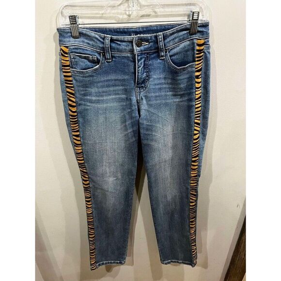 NY&C Women's Size 2 Blue Slim Straight Low Rise Tiger Stripe Denim - Picture 1 of 7